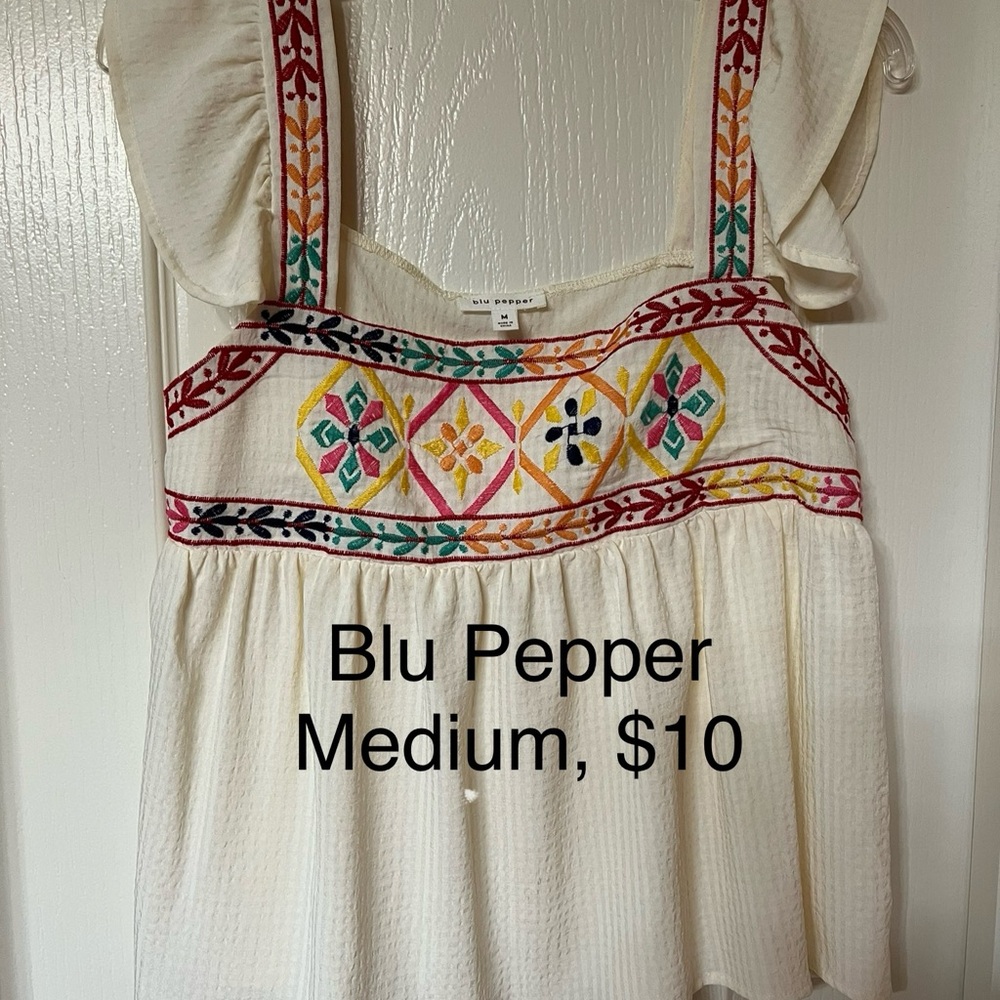 Blu Pepper Cream Blouse with Multicolor Embroidery
